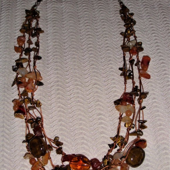 Tiger's Eye Stone Lava Rock Stone Pebble Glass Necklace - Picture 2 of 7